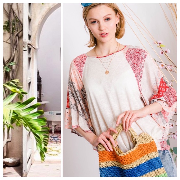 Abigail Boho Patchwork Tie Front Draped Top - Picture 7 of 8